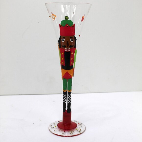 Hand Painted Christmas Nutcracker Toy Soldier Flute Cocktail Glass - Picture 1 of 6